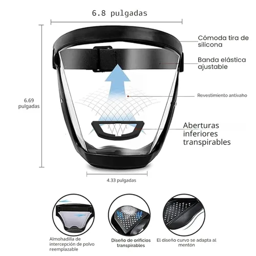 Miniatura 2 de Máscara de protección facial antivaho de alta definición para adultos (color negro mejorado).
