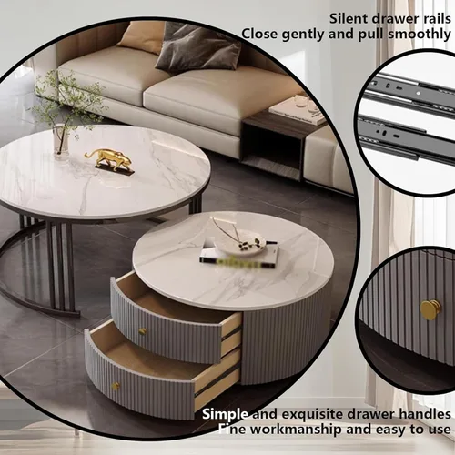 Miniatura 5 de Mesa de centro redonda anidable, mesas de centro redondas con almacenamiento para sala de estar, mesa de centro para sala minimalista, mesa