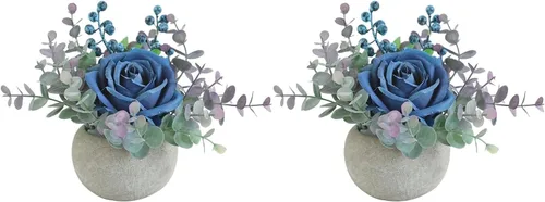 Decoración de rosas artificiales en maceta, mini plantas de imitación para decoración de interiores, rosas falsas para el hogar, baño, cocina,