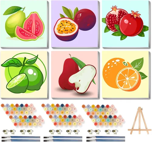 Miniatura 14 de Canrichshop Paquete de 4 Bola de Discoteca DIY Pintar por Números para Principiantes, Pintura al Óleo de Frutas Kits de Pintar por Números