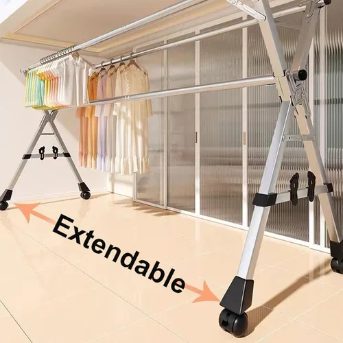 Miniatura 2 de Tendedero de ropa de 63 pulgadas, de acero inoxidable, con ruedas, plegable, para uso en interiores y exteriores, terraza, sótano, lavadero