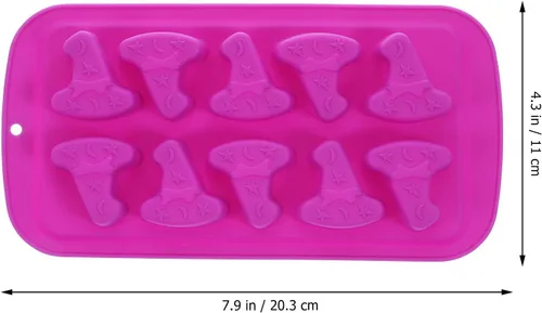Miniatura 5 de Amosfun Sombrero de bruja Bandeja de cubitos de hielo de silicona Moldes de chocolate 10 cavidades para hornear Halloween Molde de mago Sombrero