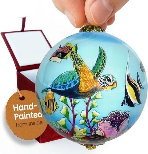 Miniatura 22 de Cornucopia Maui ornamento de Navidad de cristal pintado a mano con caja de regalo, recuerdo coleccionable CC/M