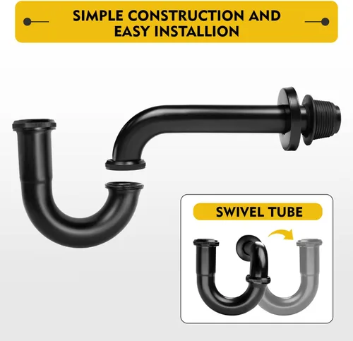 Miniatura 5 de Trampa P de acero inoxidable – Trampa para lavabo de baño de 1 1/4 pulgadas con arandela reductora, negro mate