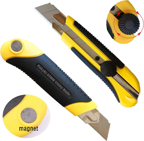 Miniatura 9 de Cuchillo utilitario extra resistente de 0.984 in, 3 unidades, cuchillo Exacto, cortador de caja, cuchillo de construcción, cuchillo retráctil de 1