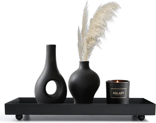 Miniatura 9 de Bandeja rectangular negra de metal mate, adecuada para portavelas, proyectos de decoración de tocador, bandeja para tanque de inodoro de baño