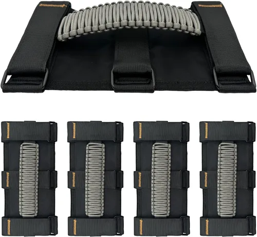 Miniatura 11 de Asas de Agarre para Jeep, Paquete de 4, Asas de Agarre de Barra Enrollable de Paracord para Jeep Wrangler para JK TJ JL CJ YJ JKU JLU y Gladiator