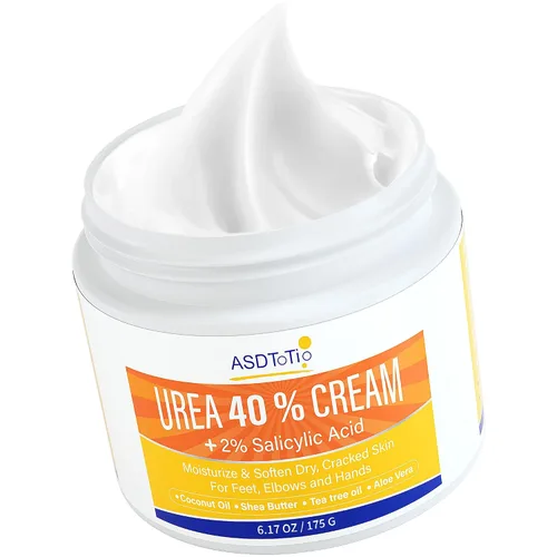 ASDToTio Crema de urea 40% – Cuidado de pies para talones secos agrietados, loción para pies – Con 2% de ácido salicílico, aceite de árbol de té,