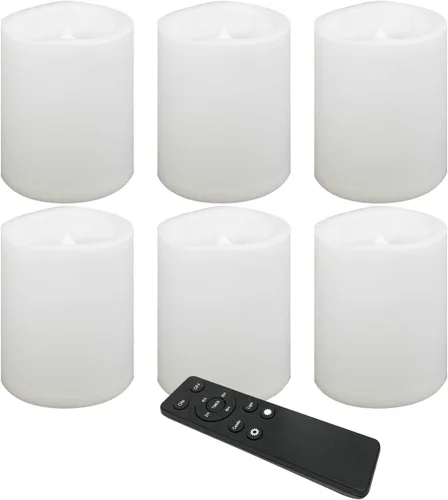 CANDLE CHOICE Velas LED sin flama, impermeables, de pilas, para exteriores, con control remoto y temporizador, luz blanca parpadeante de resina