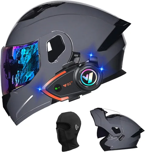Miniatura 17 de Cascos de motocicleta para hombre, aprobado por DOT, casco de motocicleta de cara completa para adultos, casco de motocicleta con doble visera, D
