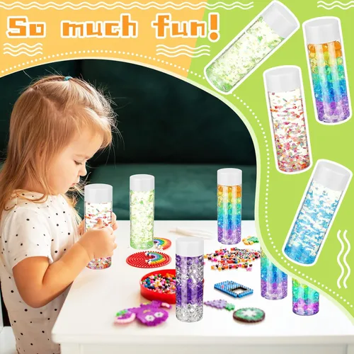 Miniatura 5 de Hoolerry 16 botellas sensoriales de plástico vacías con tapas, botellas de agua sensoriales de plástico transparente reutilizables para Blanco