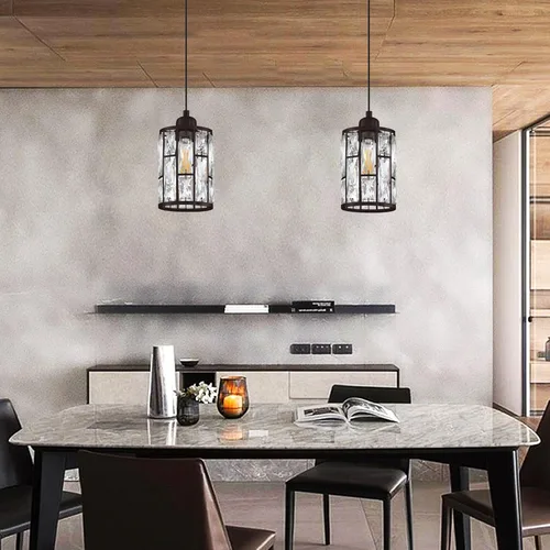 Miniatura 5 de Paquete de 2 lámparas colgantes de isla de cocina con pantalla de cristal de 5.4 pulgadas, acabado negro, moderno accesorio colgante con pantalla