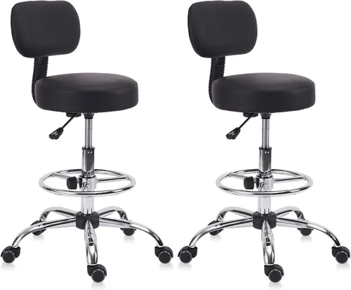 Miniatura 18 de KLASIKA Black Low Back Rolling Stool PU Leather Vanity Stools, Adjustable Height Ergonomic Swivel Rolling Desk Stool Work Office Swivel Chair
