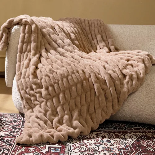 Miniatura 18 de Manta de piel sintética de conejo ultrasuave, manta esponjosa y acogedora para sofá cama, regalos de decoración de felpa cálidos y lujosos, manta