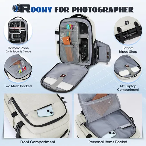 Miniatura 3 de Mochila para cámara Mochila para fotógrafos DSLR SLR Cámaras sin espejo con funda impermeable para la lluvia y compartimento para laptop, se ajusta