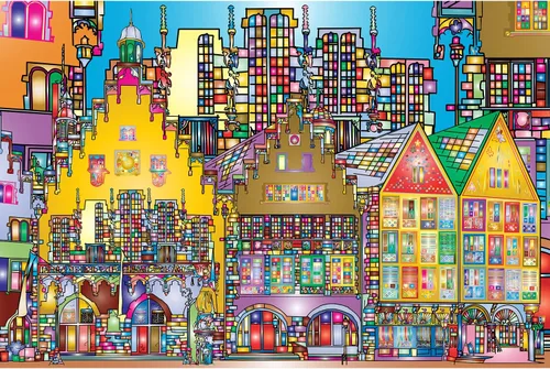 Bgraamiens Puzzle-City Street-1000 Piezas Creativo Colorido Ciudad Vista Calle Rompecabezas Rompecabezas Color Challenge Puzzle