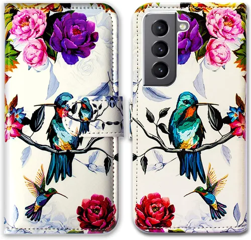 Miniatura 12 de Bcov Funda para Galaxy S22, diseño de pájaro negro y verde con tapa para teléfono con ranura para tarjeta y soporte para Samsung Galaxy S22 5G