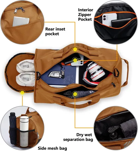 Miniatura 5 de TUGUAN Bolsas de gimnasio para hombres y mujeres, bolsa de gimnasio con bolsillo húmedo y compartimento para zapatos, bolsa de lona para hombres