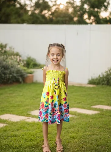 Miniatura 3 de Vestidos bohemios para niñas, floral, sin mangas, arcoíris, playa, con collar, 2-12T