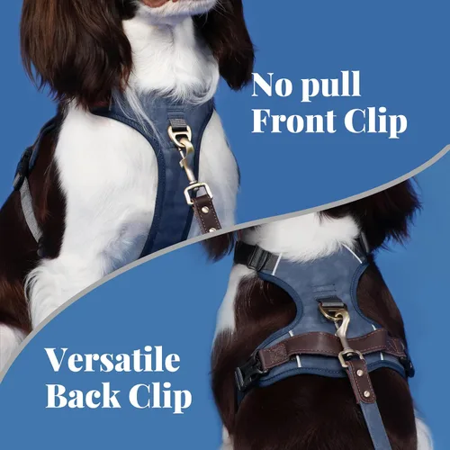 Miniatura 4 de Arnés para perro sin tirones de tamaño pequeño, elegante chaleco de piel sintética con asa de fácil control, clip frontal sin estrangulamiento con 2