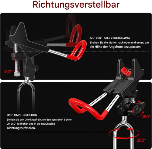 Miniatura 4 de Soporte para caña de pescar para suelo, paquete de 2, altura ajustable de 57-87cm, soporte para caña de pescar ajustable de 360 grados y fácil