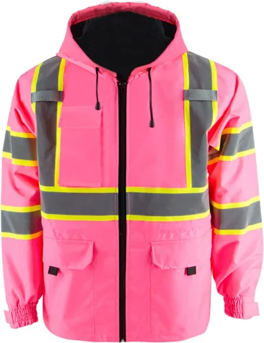 SMASYS Hi-Viz - Impermeable grueso resistente al viento, chaqueta de seguridad y visibilidad protectora con forro polar, ropa de trabajo cálida para