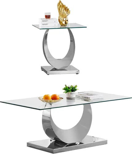 Miniatura 67 de SSLine Mesa auxiliar de cristal de lujo para sala de estar, mesa auxiliar moderna dorada con base de pedestal de acero inoxidable en forma de flor