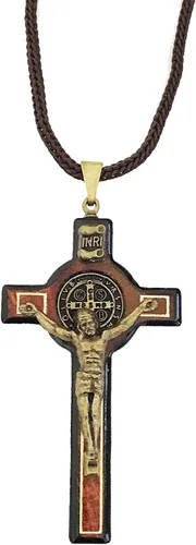 Miniatura 11 de Catholica Shop Collar con medalla de San Benito de madera con crucifijo en cordón para hombres y mujeres – Colgante religioso hecho a mano