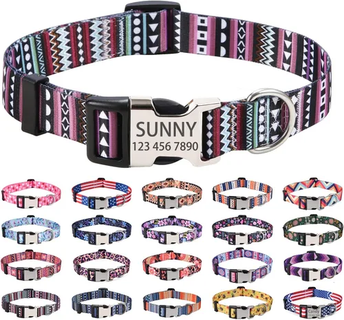Miniatura 9 de Collares de perro personalizados Mihqy, collar de perro personalizado con nombre y número de teléfono, múltiples patrones y 4 tamaños, collar