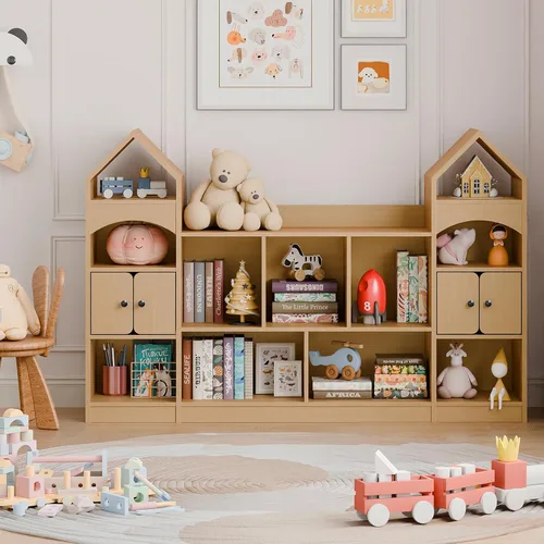 Miniatura 10 de Vabches Estantería para niños con forma de castillo, vitrina para niños, organizador de almacenamiento de juguetes multifuncional, estantería Blanco