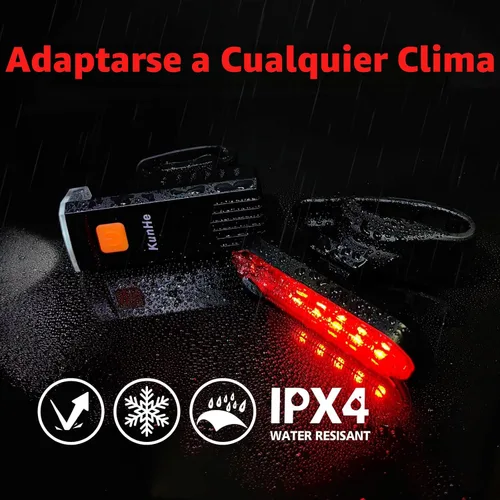 Miniatura 5 de Kunhe Luces de bicicleta recargables USB-C delanteras y traseras (2 o 4 o 10 o 20 paquetes) conducción nocturna para niños y adultos, 3 modos