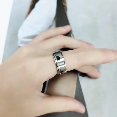 Miniatura 2 de Anillos giratorios punk de dinosaurio para mujeres, niñas y hombres, hipoalergénico de acero inoxidable, para aliviar el estrés, ansiedad