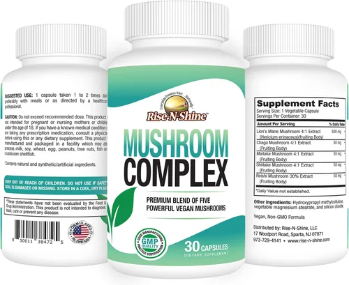 Miniatura 2 de RISE-N-SHINE Suplemento complejo de hongos para claridad y concentración – Apoyo inmunológico con melena de león, reishi, hongos, chaga, maitake