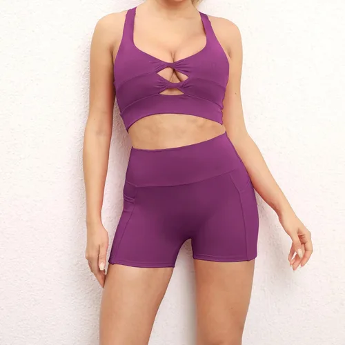 AYULL 2 Sets of Yoga Bra Shorts Set Tight Buttocks Running Elastic Sports Fitness Suit (Color Purple, Size Small)