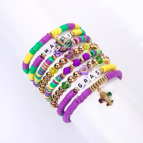 Miniatura 32 de Surfer Heishi - Pulseras apilables para mujer, apilables, de vinilo arcoíris, disco de arcilla, pulseras elásticas para la amistad, joyería bohemia