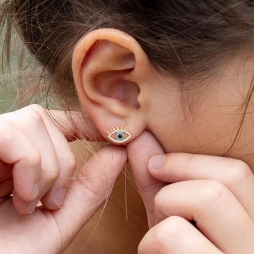 Miniatura 2 de Aretes tipo dormilona de oro de 18 quilates, delicados aretes de circonita cúbica con incrustaciones de microincrustaciones para mujer, hechos a