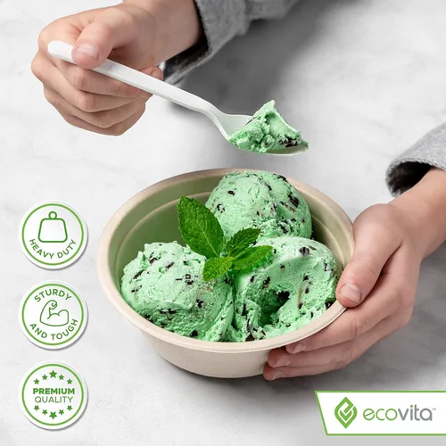 Miniatura 4 de Ecovita Cucharas 100 % compostables – 140 utensilios desechables grandes (6.3 pulgadas). Ecológico, duradero y resistente al calor, alternativa a