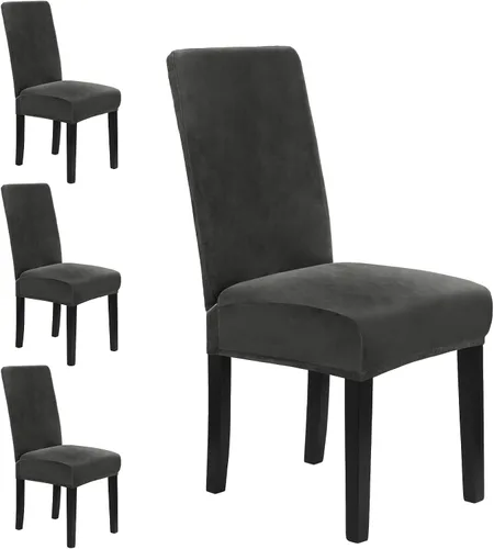 Miniatura 10 de MOSAYT Juego de 2 fundas elásticas de terciopelo para sillas de comedor, fundas suaves con tela extraíble gruesa para sillas Parsons, protectores