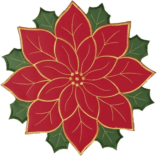 Miniatura 5 de Centros de mesa bordados navideños con diseño de flor de Pascua, redondos, juego de 4 (flor de Pascua C)