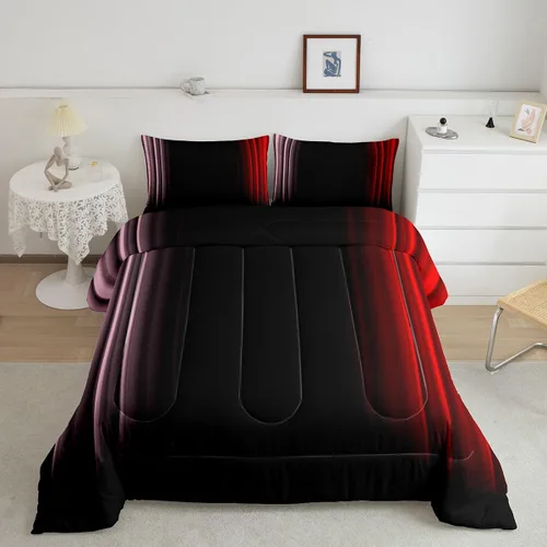 Miniatura 31 de Feelyou Juego de edredón geométrico degradado para adolescentes, tamaño individual, para niños y mujeres, azul, rojo y negro, juego de ropa de cama