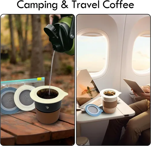 Miniatura 5 de Gotero portátil para verter sobre café, filtro de café reutilizable, cafetera para camping, cafetera de viaje (50, azul)