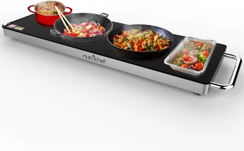 Miniatura 4 de NutriChef Placa eléctrica portátil para alimentos, bandeja de calentamiento de acero inoxidable y calentador de platos con parte superior de vidrio