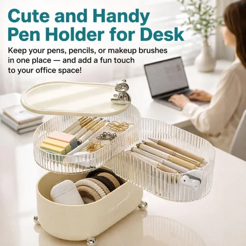 Miniatura 8 de Organizador de escritorio, organizadores de joyas y almacenamiento con diseño giratorio de 360°, compartimentos extraíbles, organizador