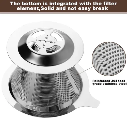 Miniatura 3 de ANNMEXX Filtro de café para verter mejorado, gotero de café, filtro de café de acero inoxidable sin papel, fácil de usar y limpiar, para una a dos