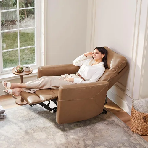 Miniatura 5 de CHITA Silla reclinable eléctrica de cuero genuino para adultos, sillón reclinable eléctrico de pared para espacios pequeños, moderna sala de estar