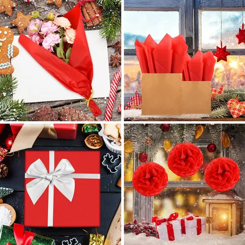 Miniatura 4 de Morcheiong 60 hojas de papel de seda rojo para envolver regalos, papel de seda a granel para manualidades, manualidades, floral, cumpleaños