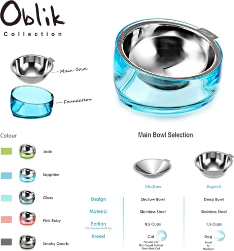 Miniatura 8 de Felli Pet Oblik - Tazón de agua inclinado para comida para perros, plato ovalado de acero inoxidable, ergonómico, en ángulo, a prueba de derrames