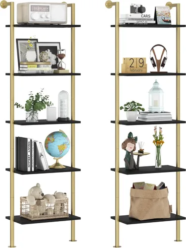 Miniatura 9 de Acovy Estantería de 5 niveles de madera maciza, estante estrecho para libros, estantería de madera, estante de escalera de montaje en pared, estante
