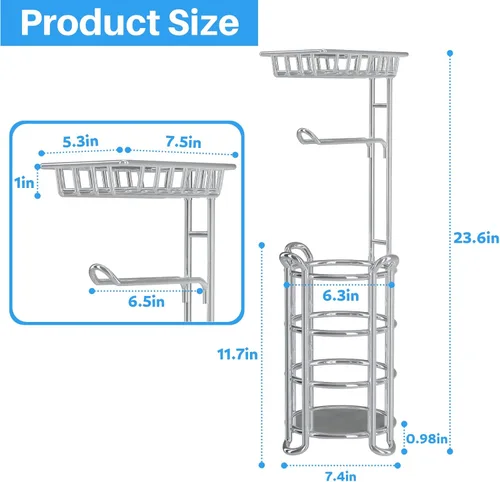 Miniatura 4 de Soporte de papel higiénico independiente con estante para teléfono, estante de almacenamiento de rollos de papel de baño con dispensador para 4