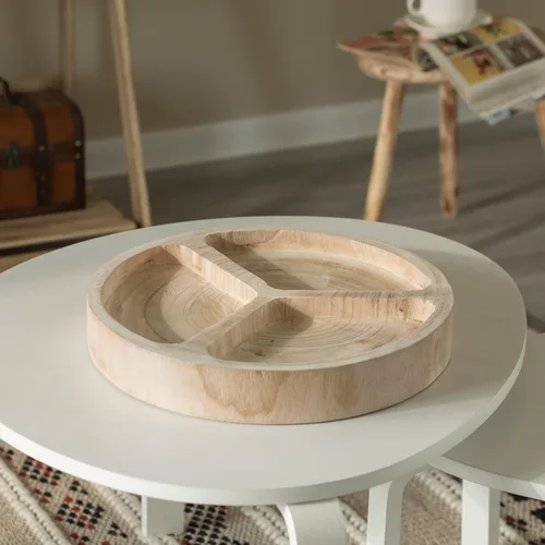 Miniatura 3 de Plato de madera con 3 seccionales, bandeja dividida para servir con acabado negro quemado, tabla de charcutería Lazy Susan para mesa de comedor